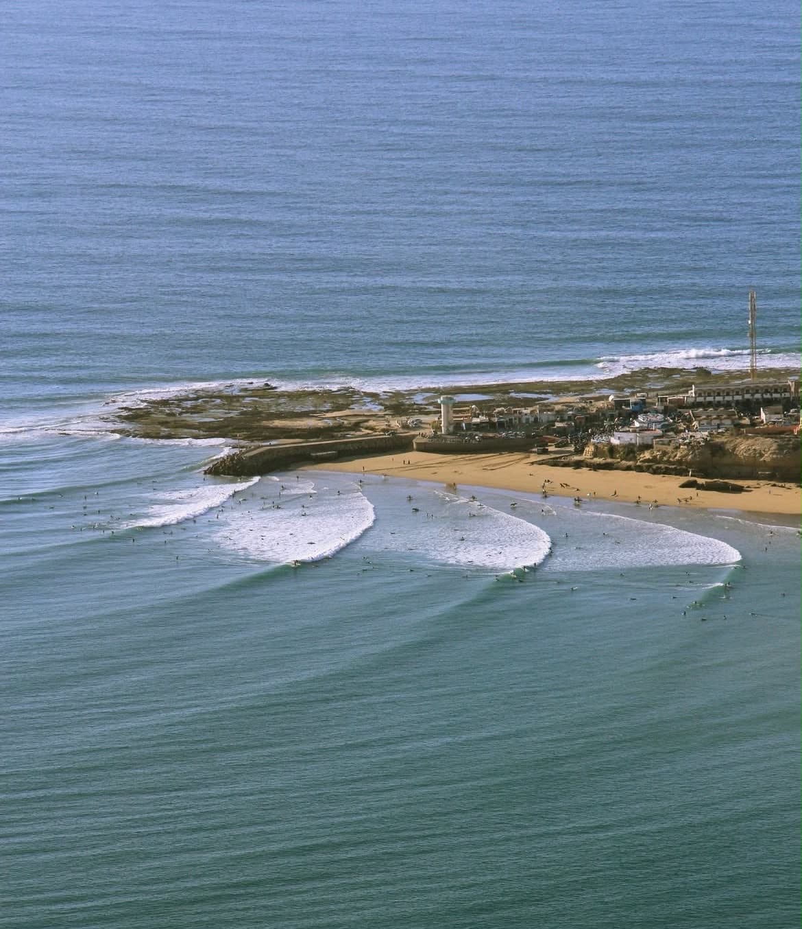 The Bay of Imsouane, Morocco, showing the coastline and famous surf spot.
